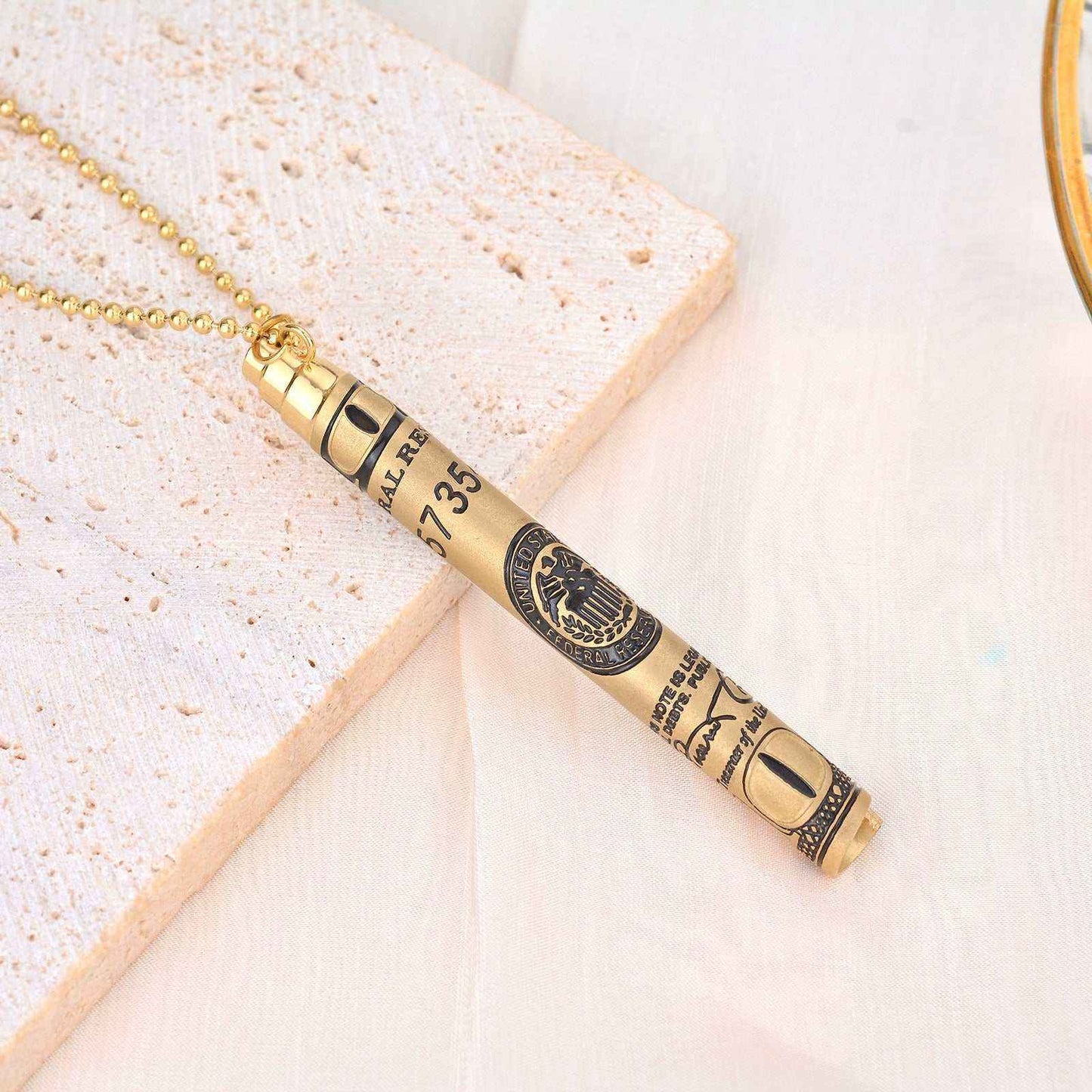 100-Dollar Bill Print Necklace Reusable Stainless Steel Straw Pendant