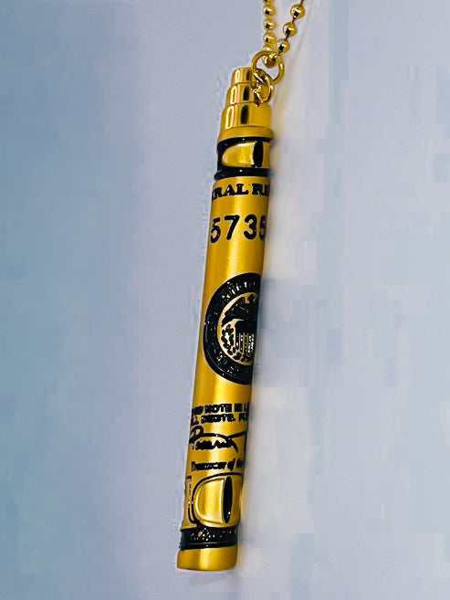 100-Dollar Bill Print Straw Necklace – Stainless Steel Reusable Straw for Coffee or Breathing