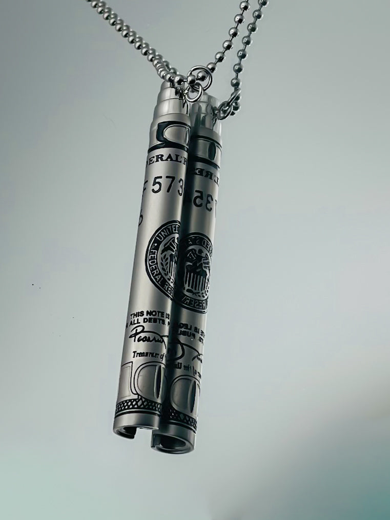 100-Dollar Bill Print Straw Necklace – Stainless Steel Reusable Straw for Coffee or Breathing