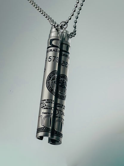 100-Dollar Bill Print Straw Necklace – Stainless Steel Reusable Straw for Coffee or Breathing