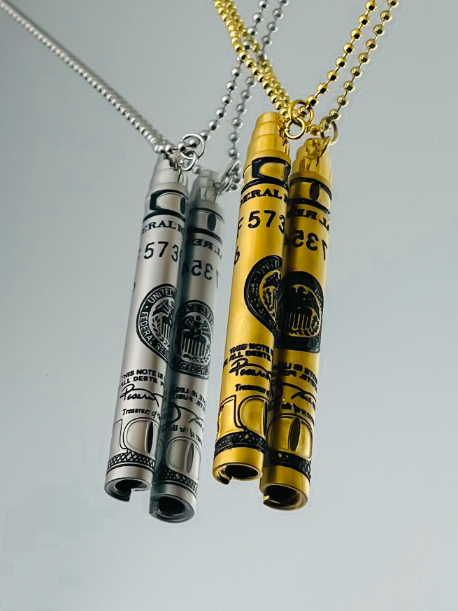 100-Dollar Bill Print Straw Necklace – Stainless Steel Reusable Straw for Coffee or Breathing