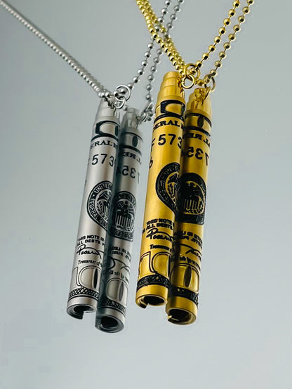 100-Dollar Bill Print Straw Necklace – Stainless Steel Reusable Straw for Coffee or Breathing