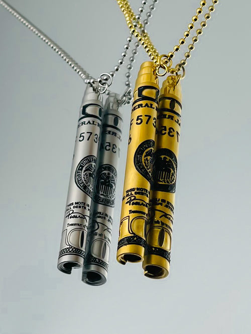 100-Dollar Bill Print Straw Necklace – Stainless Steel Reusable Straw for Coffee or Breathing