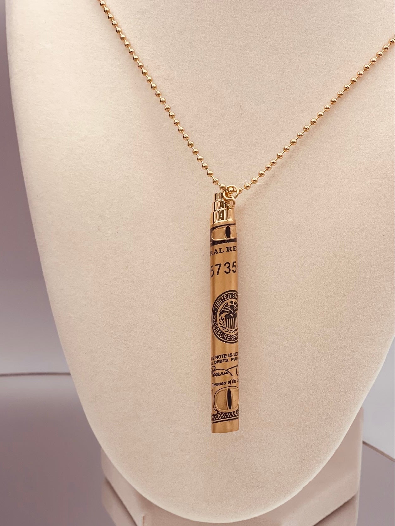 Rolled Up 100 Dollar Bill Straw Necklace