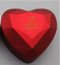 Heart shaped LED gift box in red with Barkley logo glowing brightly for jewelry presentation
